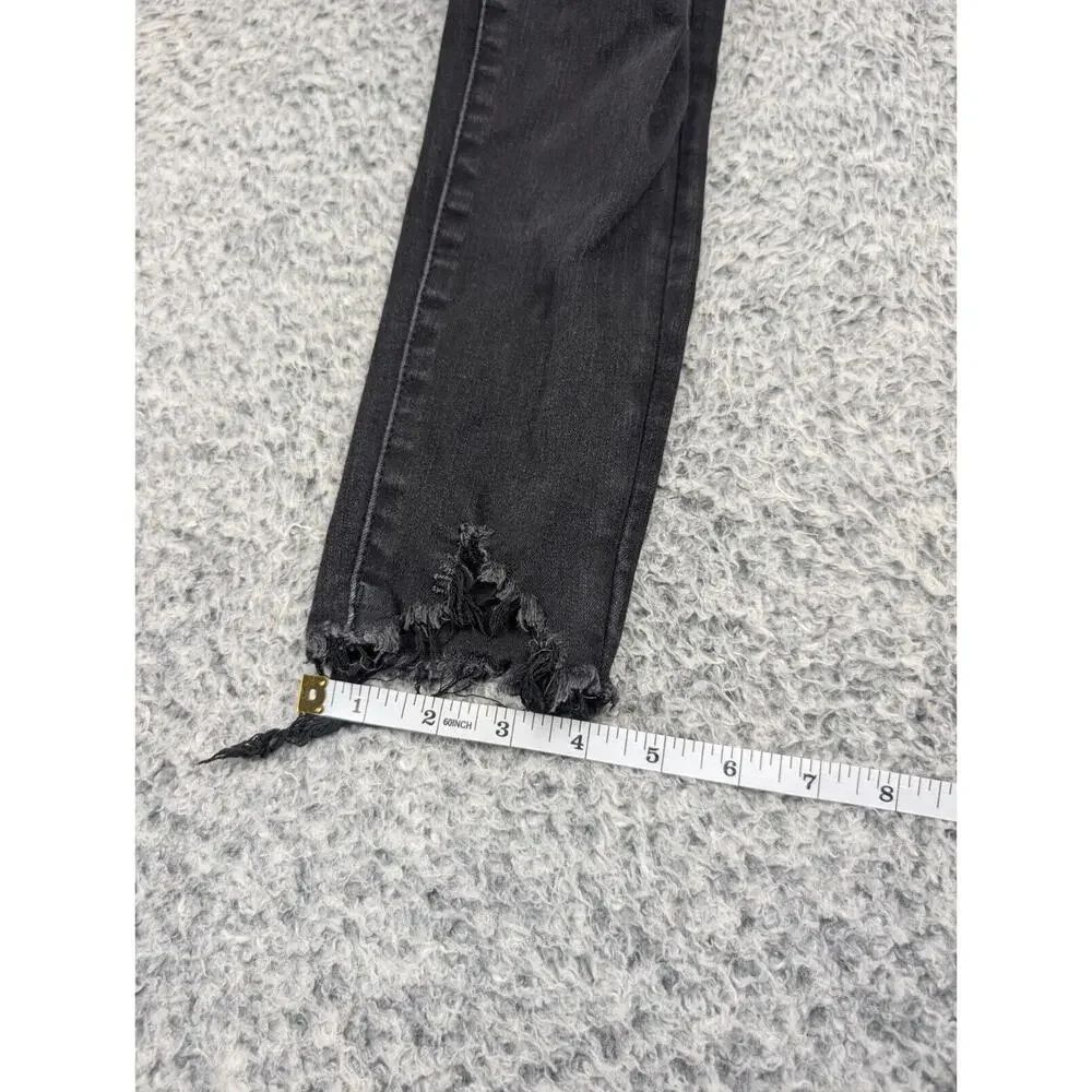 American Eagle Jeans Women 4 Black Distressed Denim Curvy Super Hi Rise Jegging - Picture 10 of 11